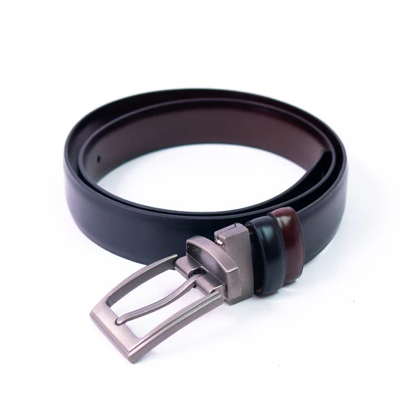 Black & Chocolate Brown Imported Reversible Belt | Double-Sided Matt Finish Strap with Elegant Metal Buckle