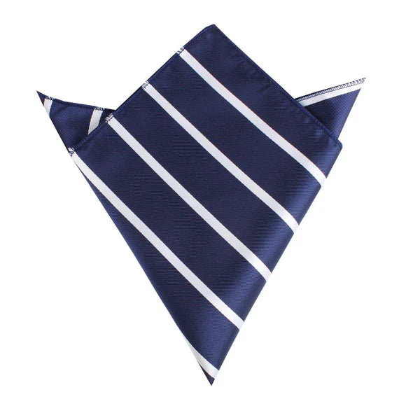 Navy Blue Pencil Stripe Tie & Pocket Square Set | Premium Men’s Formal Navy Tie | Classic Pencil Stripe Design