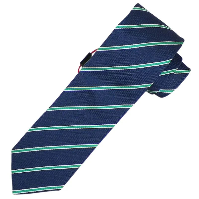 Navy Green & White Stripe Design  | Premium Men’s Formal Silk Tie and Pocket Square Set | Navy Green & White Stripe Design