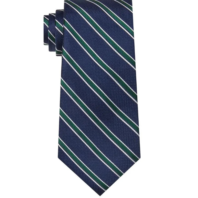 Navy Green & White Stripe Design  | Premium Men’s Formal Silk Tie and Pocket Square Set | Navy Green & White Stripe Design