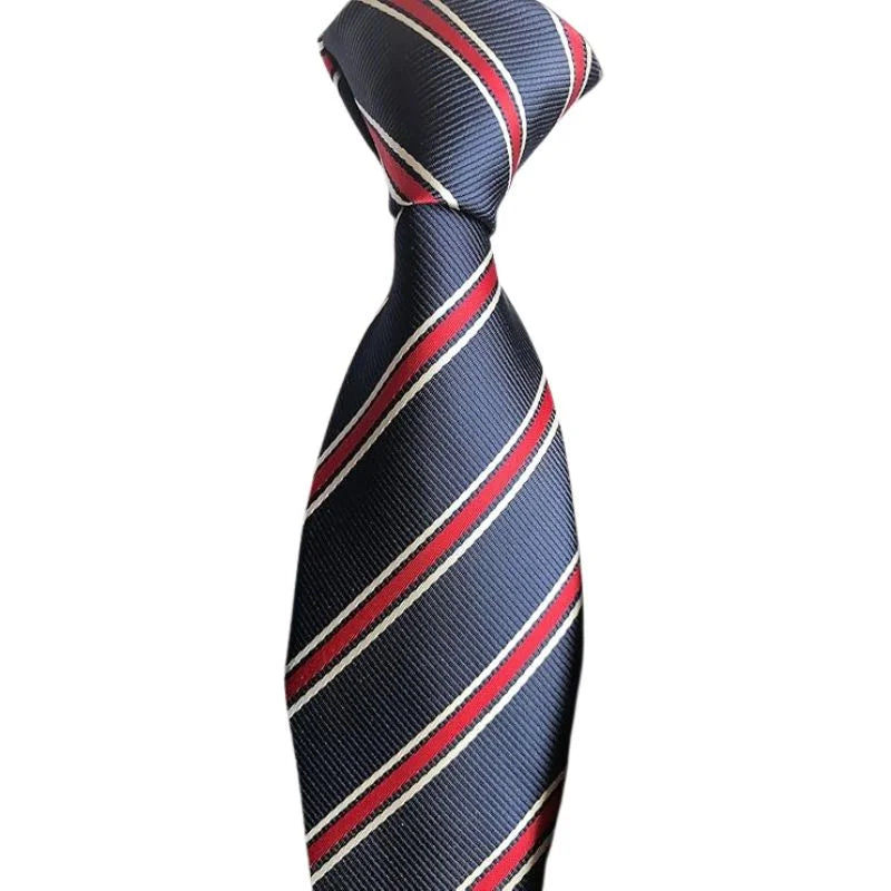 Navy Blue & Red  Striped Tie & Pocket Square Set  | Premium Formal Necktie | Graduation, Wedding & Suit Wear