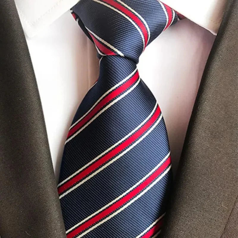 Navy Blue & Red  Striped Tie & Pocket Square Set  | Premium Formal Necktie | Graduation, Wedding & Suit Wear