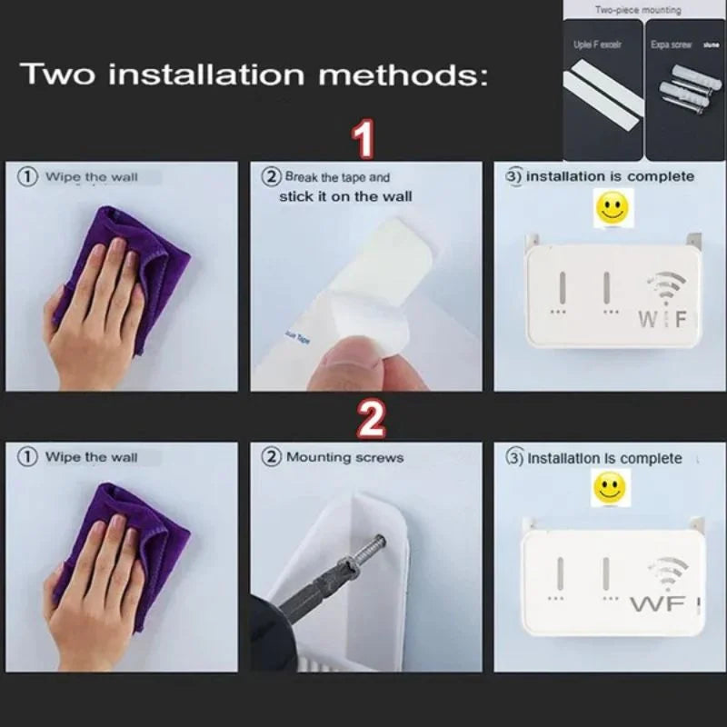 Black WiFi Router Storage Box & Wall Mount Shelf  Universal Cable Organizer | Space-Saving Holder for Modem, Set-Top Box & Smart Devices | Home & Office Use