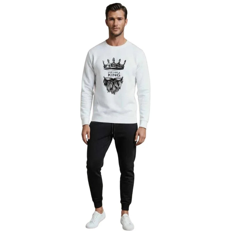 KING Printed White Tracksuit Sweatshirt & Trouser | Warm & Comfortable Winter Wear | Large