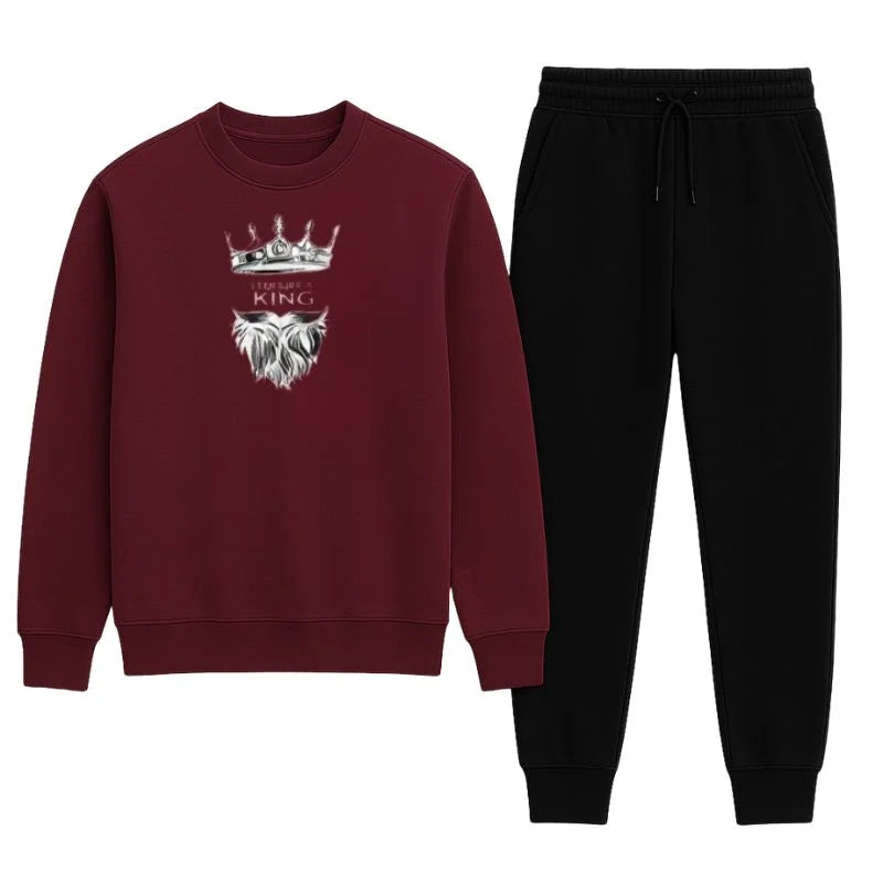 KING Printed Maroon Tracksuit Sweatshirt & Trouser | Warm & Comfortable Winter Wear | Large