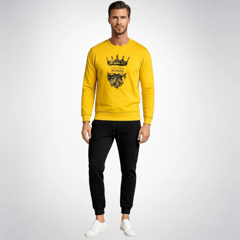 KING Printed Yellow Tracksuit Sweatshirt & Trouser | Warm & Comfortable Winter Wear | Large