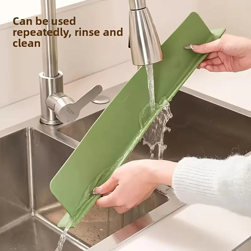 Large Size Silicone Sink Splash Guard Set |  Non-Slip Water Barrier with Strong Suction Cups for Kitchen & Bathroom Use